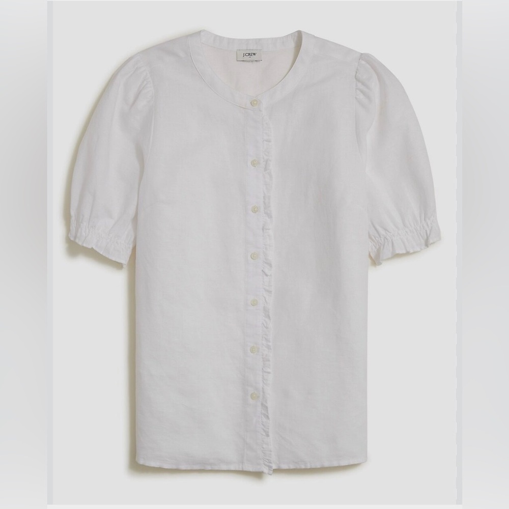 J. Crew White Cotton Top With Ruffle